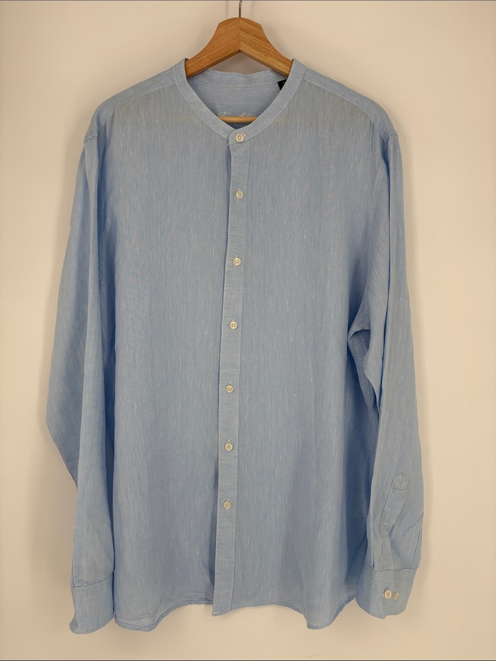 🐭 Tasso Elba linen Light Blue Mandarin-Collar Shirt